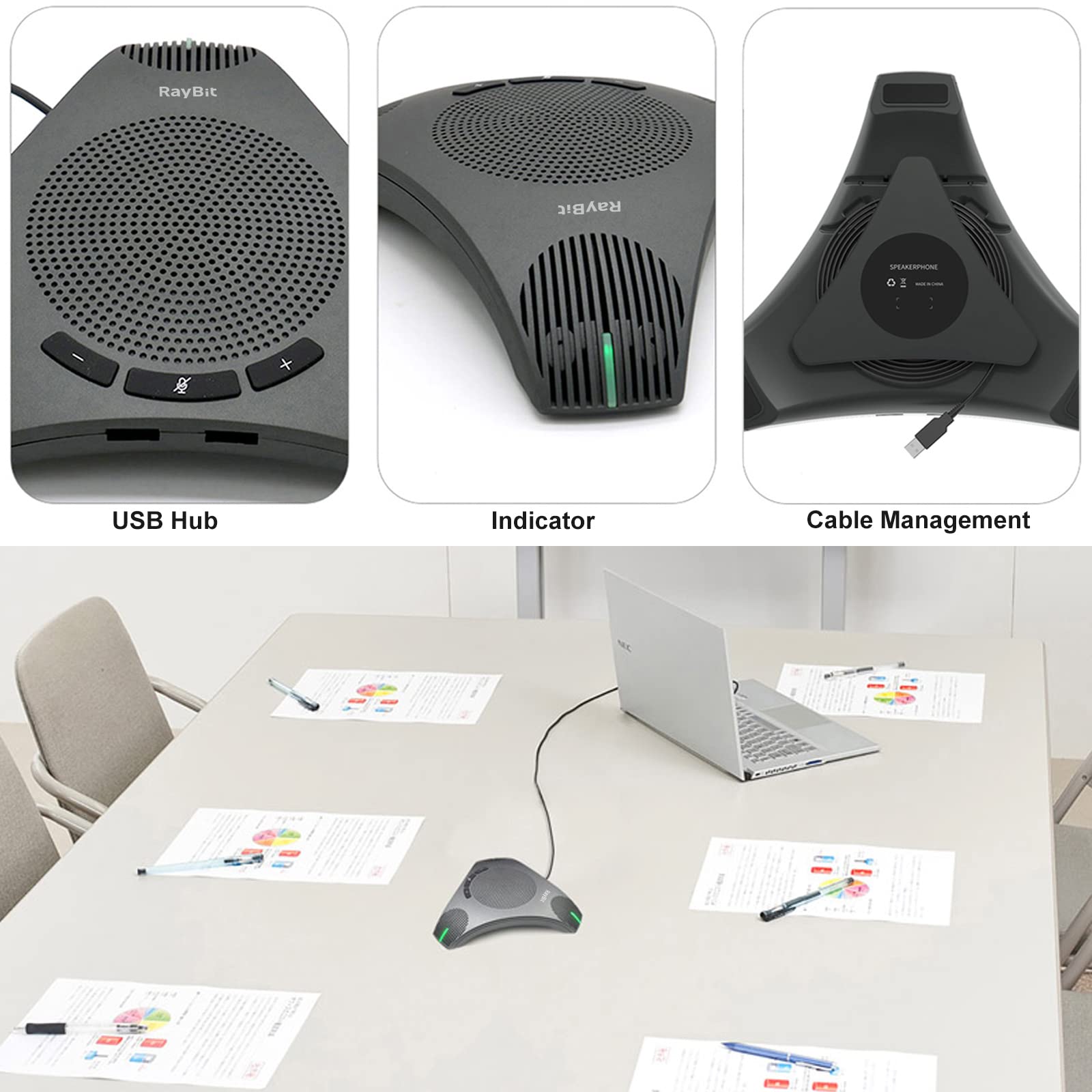 Usb Speakerphone With Dual Hub   Conference Room Omnidirectional Microphone And Speaker, Computer Speakers With Microphone For H